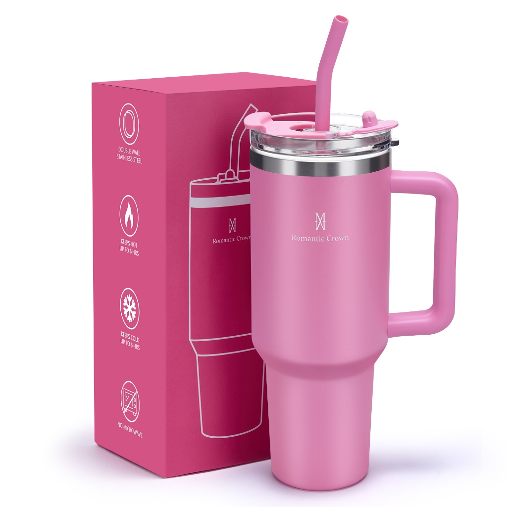ROMANTIC CROWN Copo Térmico Inox Portátil 1200ml/600ml com Tampa e Canudo Garrafa Térmica Inoxidável
