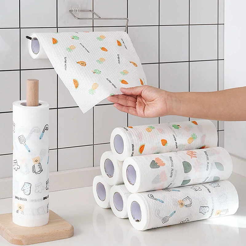 Rolo Pano De Limpeza 50/100peças Reutilizável Absorvente Água Preguiçoso Seco Lavável Toalha De Papel Rag