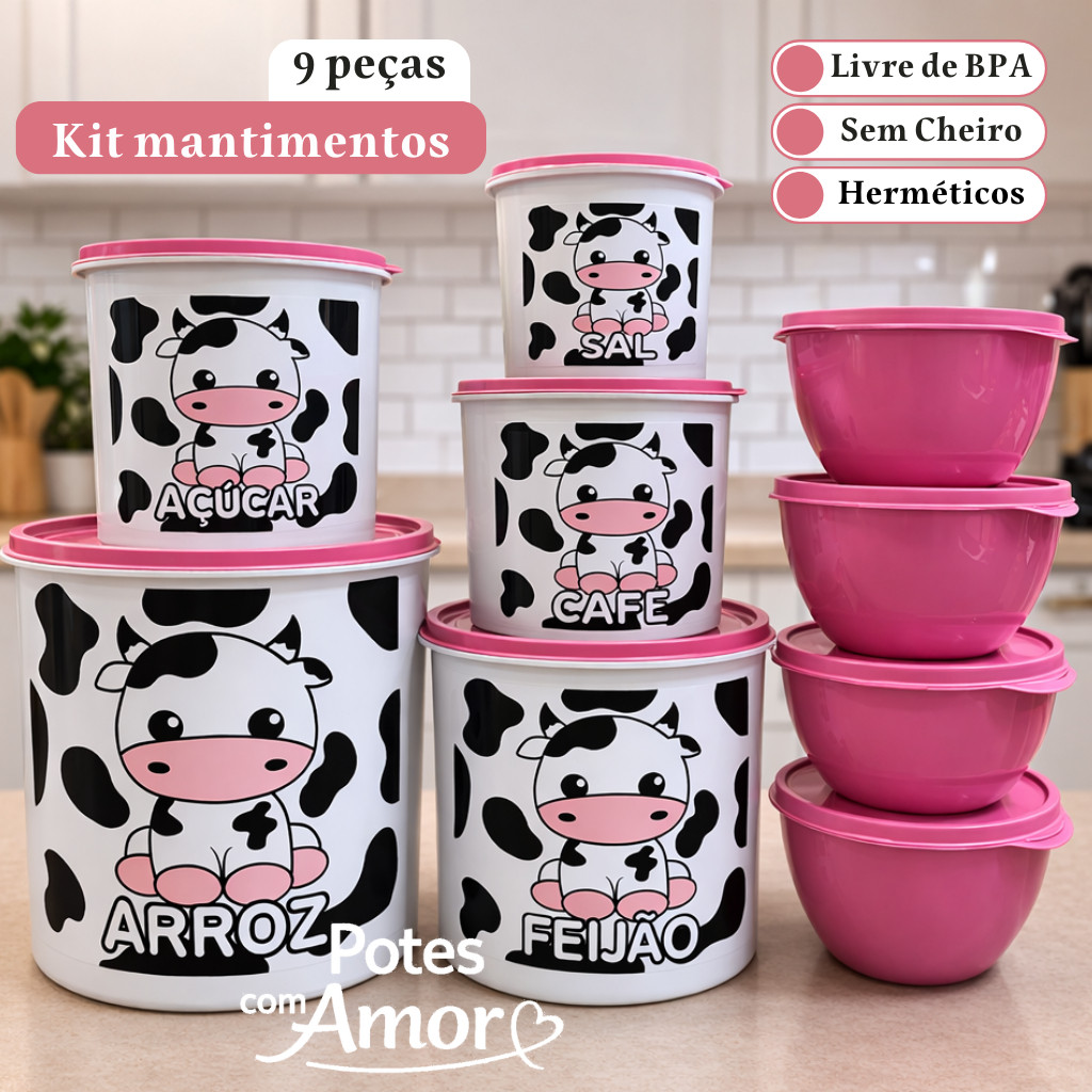 Kit de potes mantimentos para cozinha com 5 peças + 4 potes redondos