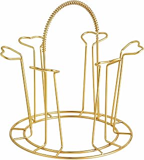 Porta Copos Dourado de Ferro para 6 Copos com Suporte e Alça – Organizador de Copos para Cozinha, Mesa ou Café, Secagem Rápida