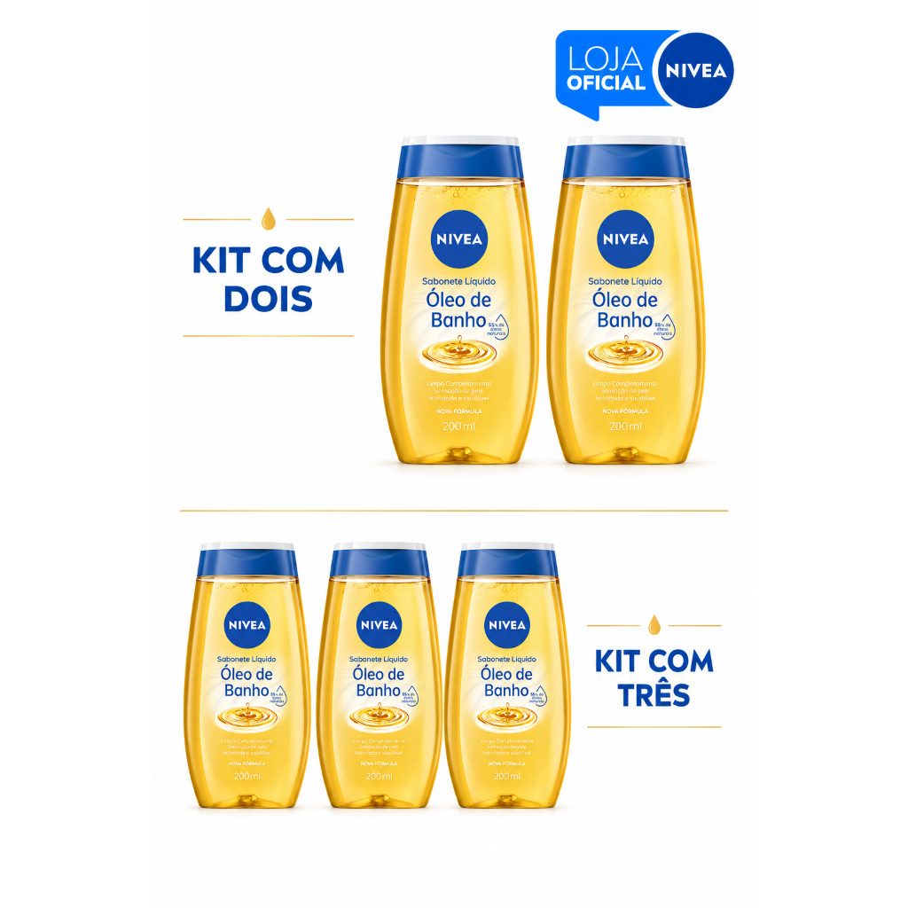 KITS NIVEA Sabonete Líquido Óleo de Banho 200ml - 2 ou 3 Unidades