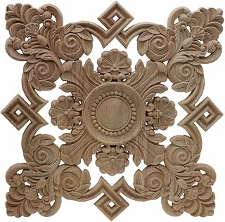 Quadrado sem pintura em madeira entalhada decalque de canto onlay Applique Frame para móveis de casa Decoração de porta de gabinete de parede Artesanato, 20 cm