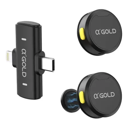 Microfone Lapela A'Gold MCF-38D Sem Fio para iPhone e Android com 2 Microfones