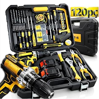 Kit de Ferramentas 120 Peças com Furadeira Parafusadeira 21V, 2 Baterias, 25+1 Níveis de Torque, LED, Maleta Resistente