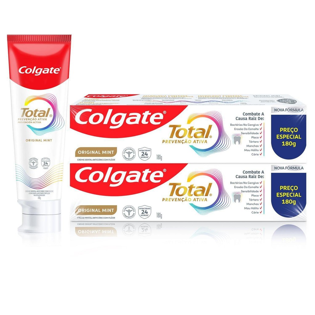 Creme Dental Colgate Total Original Mint Prevenção Ativa 180g 2 unidades