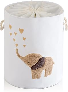 Cesto de roupa suja para bebê, cesta de roupas de bebê de lona 58 L, GG, cesta de roupa suja marrom dobrável para berçário, cestas de brinquedo com fecho de cordão, decoração de quarto infantil