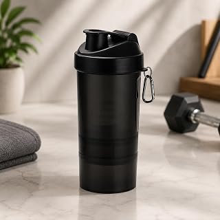 Coqueteleira Shaker 400ml com Compartimento para Suplementos e Divisórias + Copo Extra 100ml, Ideal para Whey Protein, Academia e Treinos Fitness – Qualidade Premium LNMAX® (Preta)