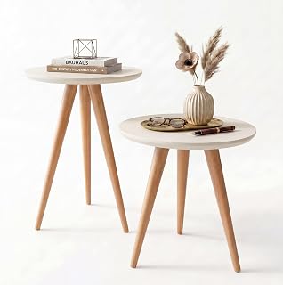 Kit Mesa Apoio e Lateral de Sofá Retrô Classic com 3 Pernas Decoração (Off White)